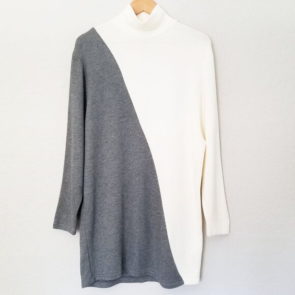 Zara Soft Knit Mock Neck Two Tone Tunic Sweater Mini Dress Ivory Gray Size M - Picture 3 of 14